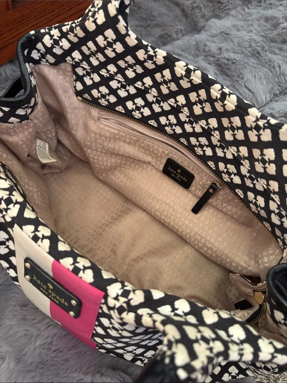 kate spade Black & Cream Geometric Tote with Pink Stripe 100% Authentic